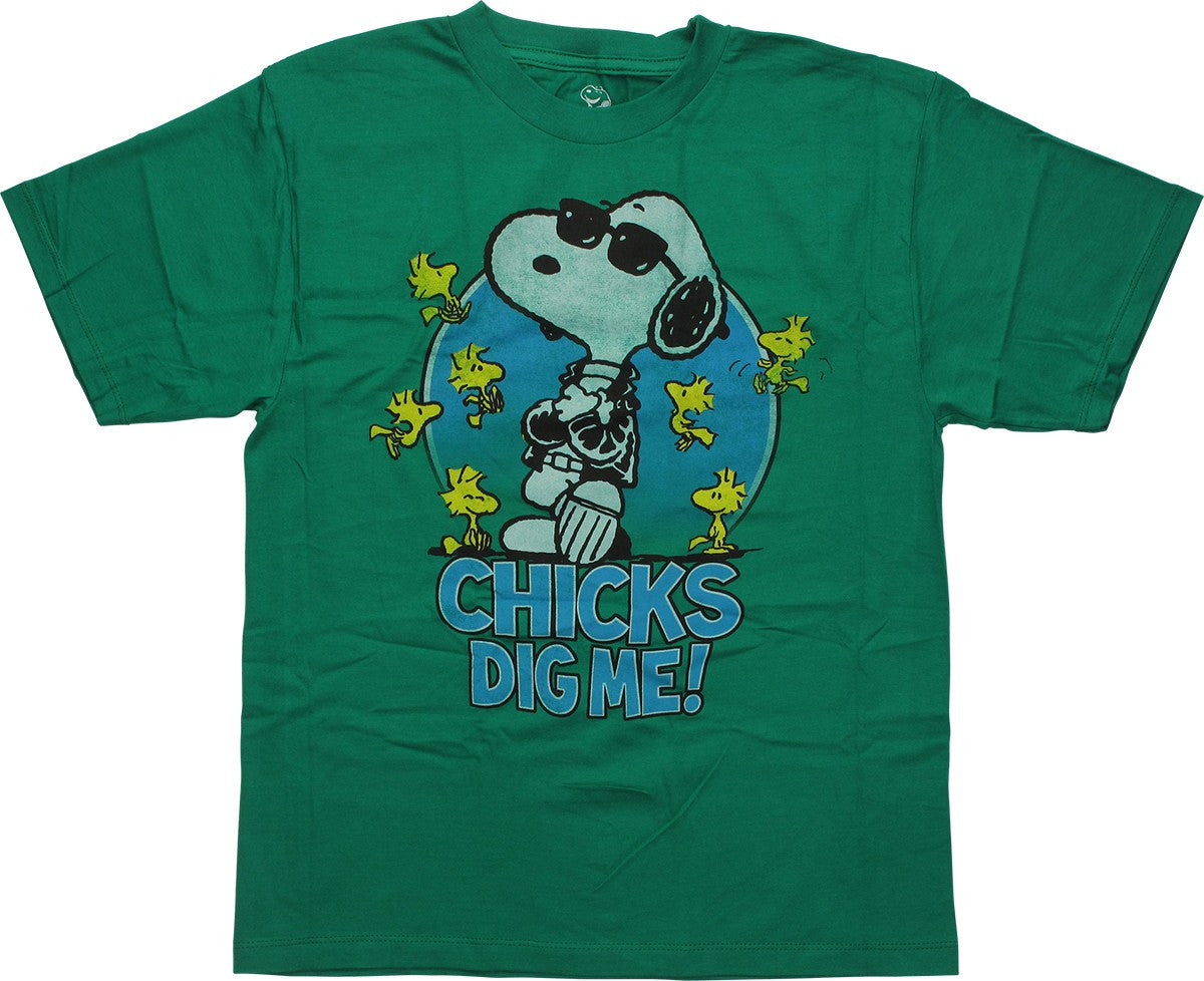Peanuts Snoopy Chicks Dig Me Green Youth T-Shirt