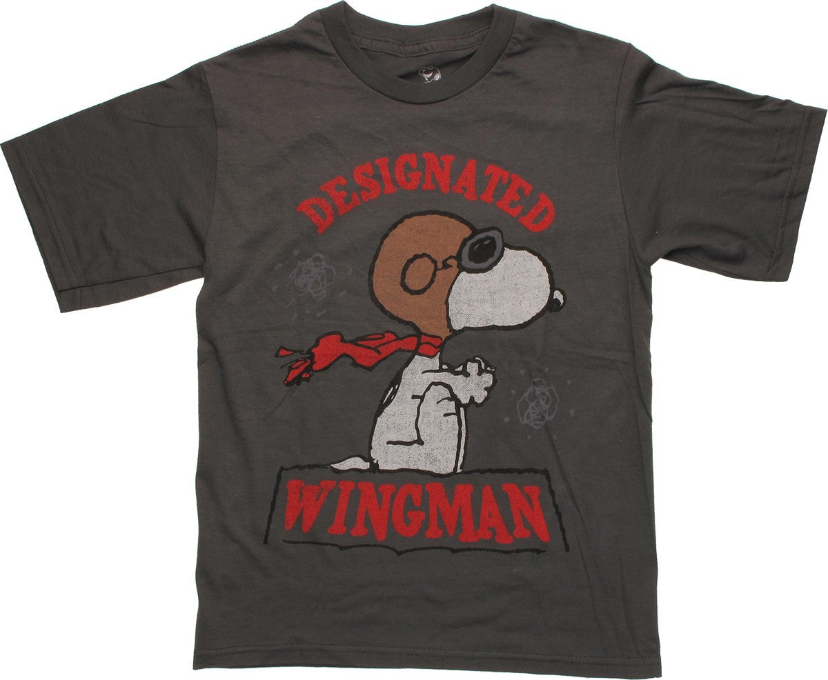 Peanuts Snoopy Wingman Gray Youth T Shirt