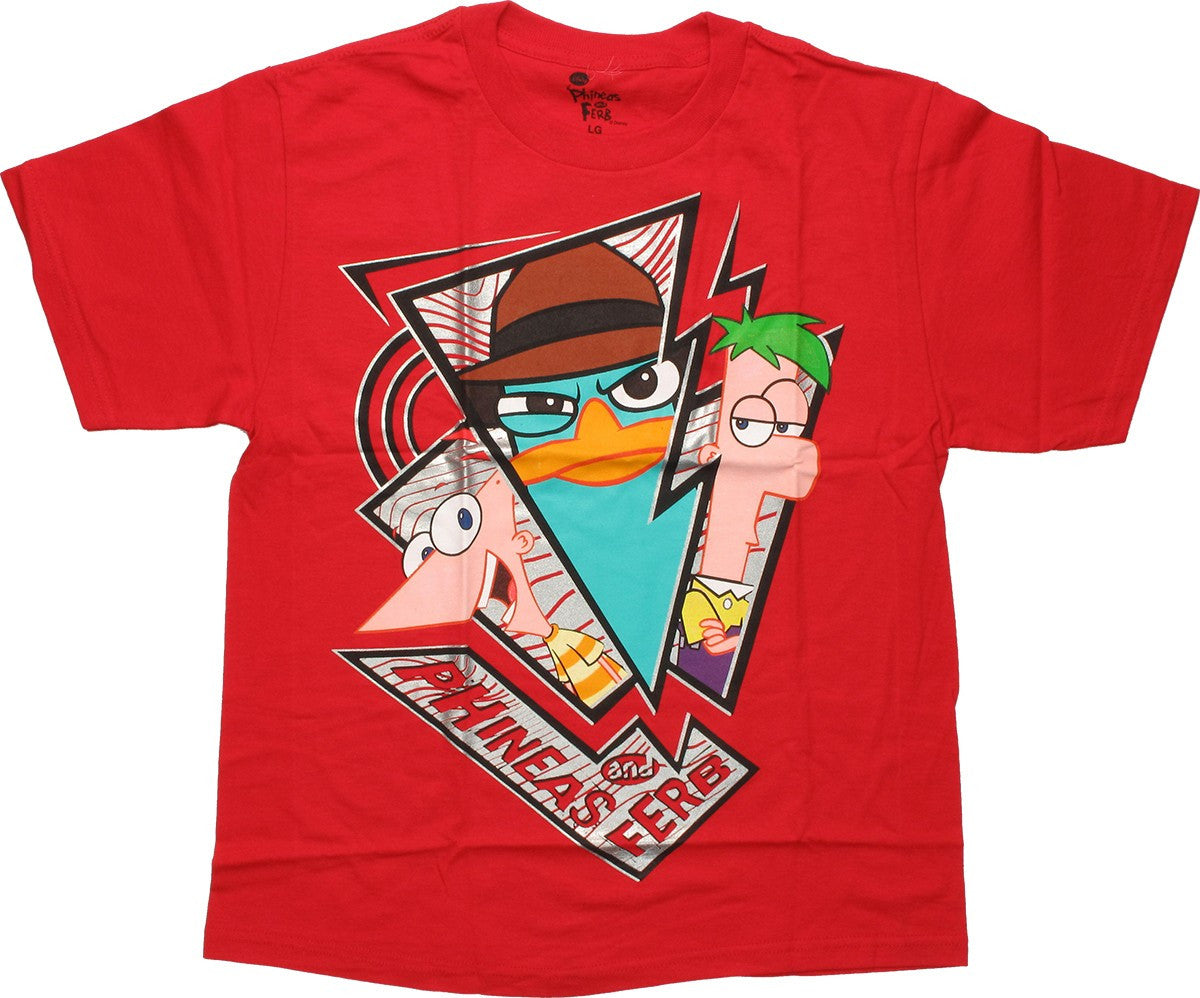 Phineas and Ferb Trio Shatter Panel Youth T-Shirt
