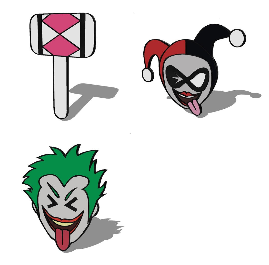 Batman Joker and Harley 3 Piece Pin Set