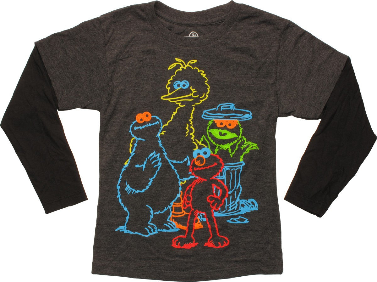 Sesame Street Neon Characters LS Juvenile T-Shirt