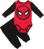 Spiderman Face Pants and Long Sleeve Snap Suit Set