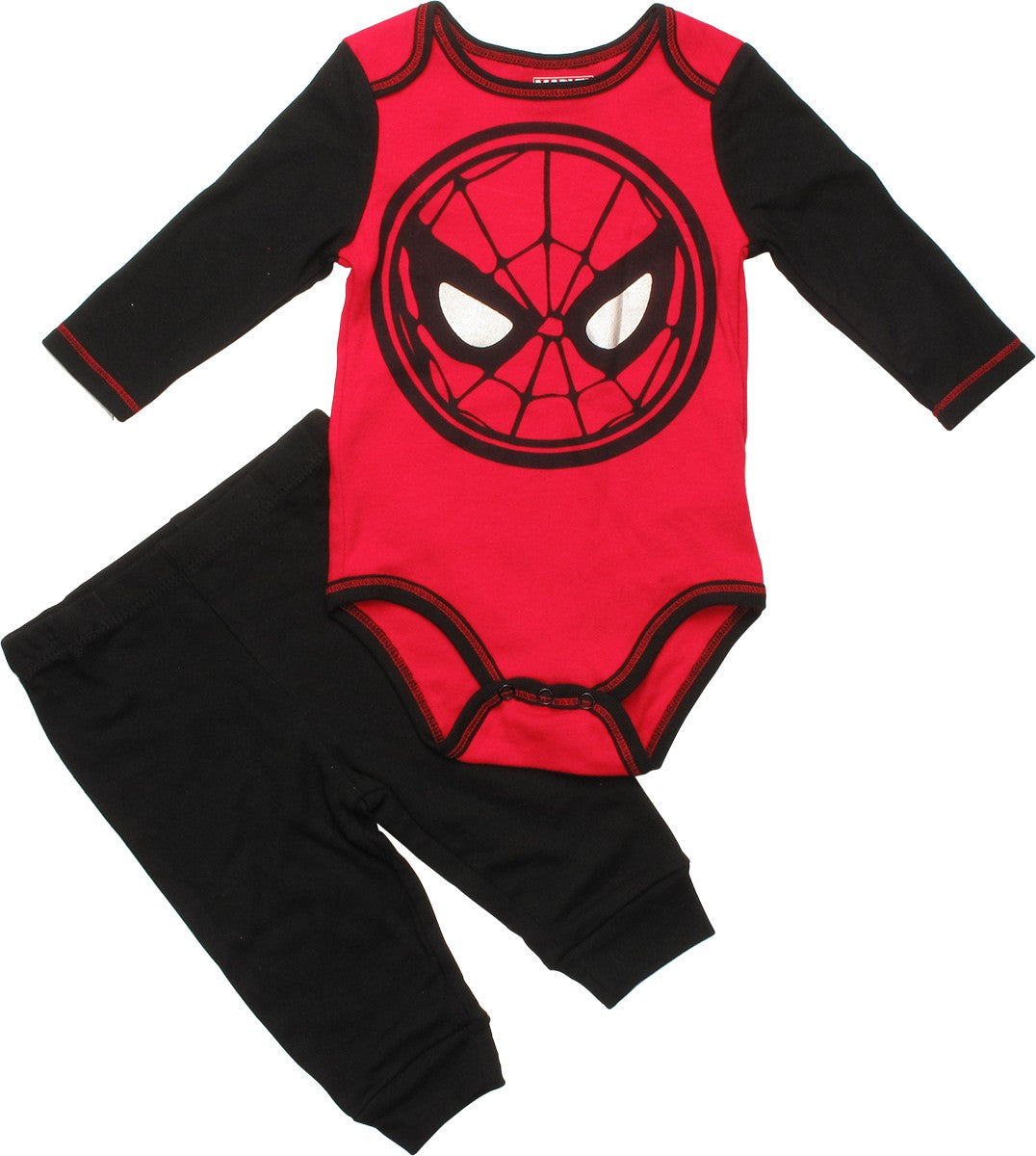Spiderman Face Pants and Long Sleeve Snap Suit Set