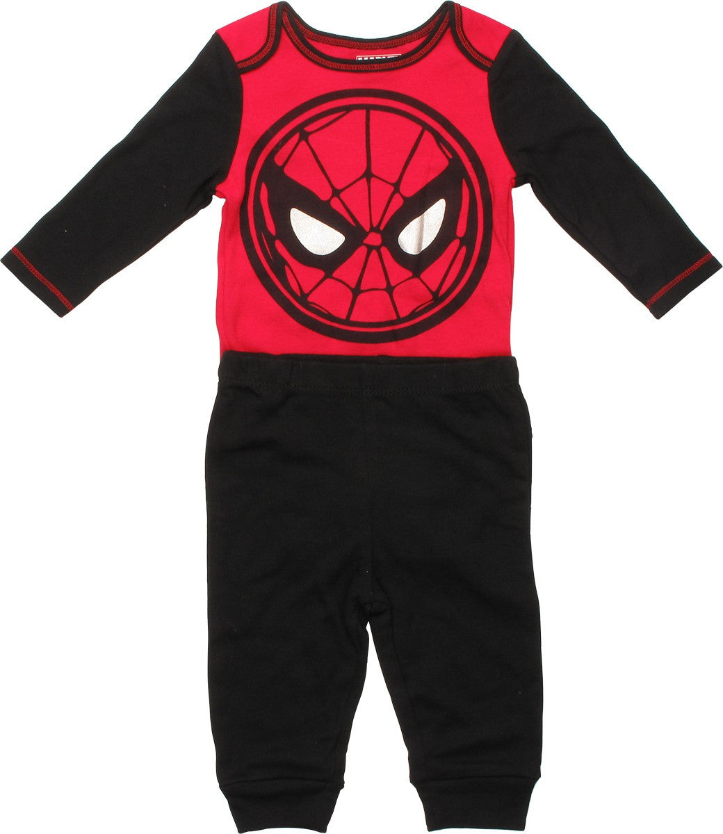 Spiderman Face Pants and Long Sleeve Snap Suit Set