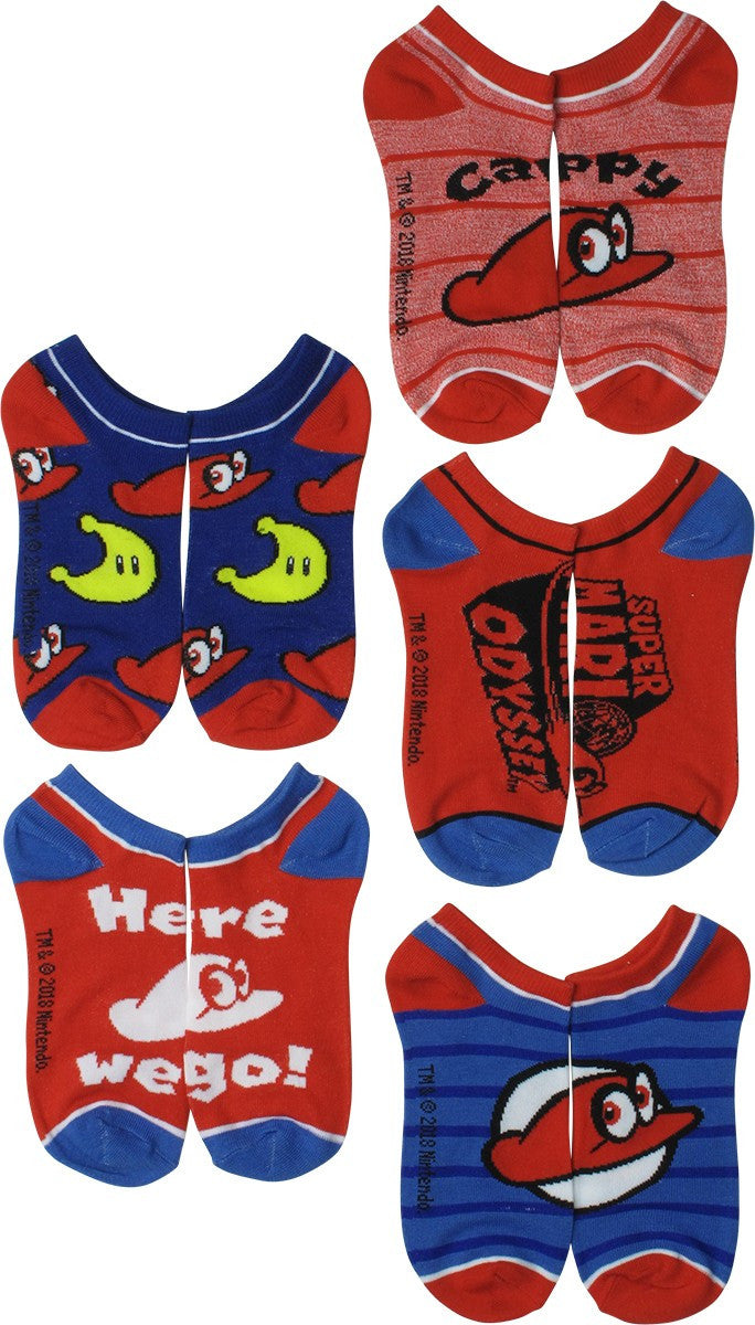 Super Mario Odyssey Hat 5 Pair Ankle Socks Set