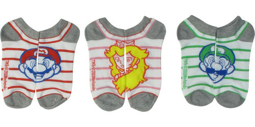 Super Mario Hero Faces Ankle 3 Pack Socks Set