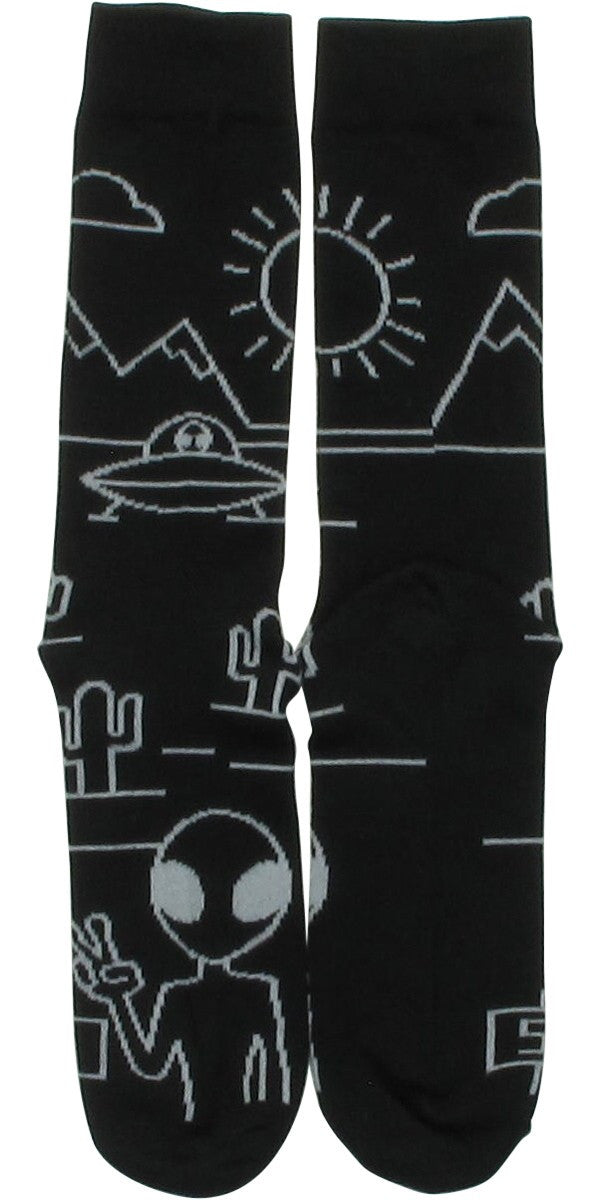 Martians Aliens UFOs Area 51 Outline Crew Socks