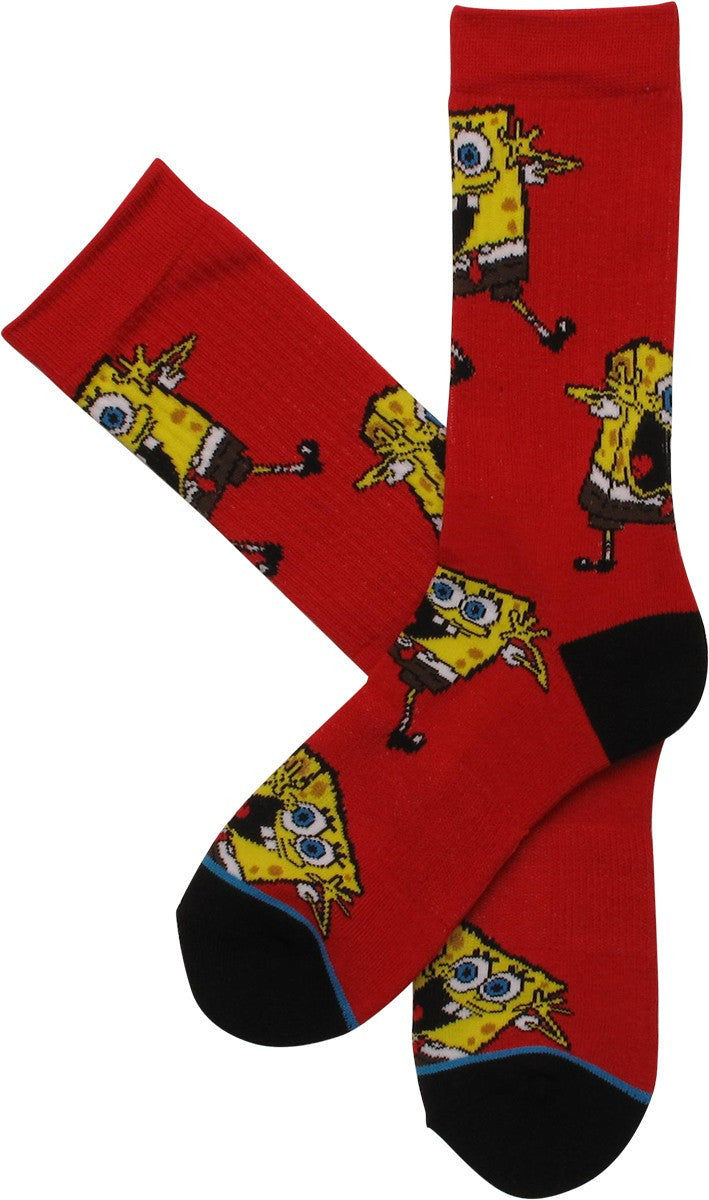 Spongebob Squarepants Silly Faces Red Crew Socks