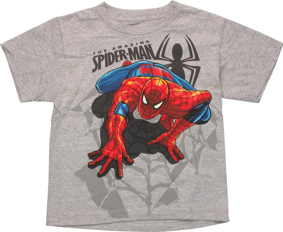 Spiderman Basic Crawly Gray Youth T Shirt