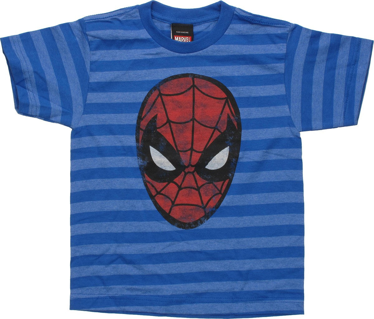 Spiderman Faded Mask On Stripes Juvenile T-Shirt