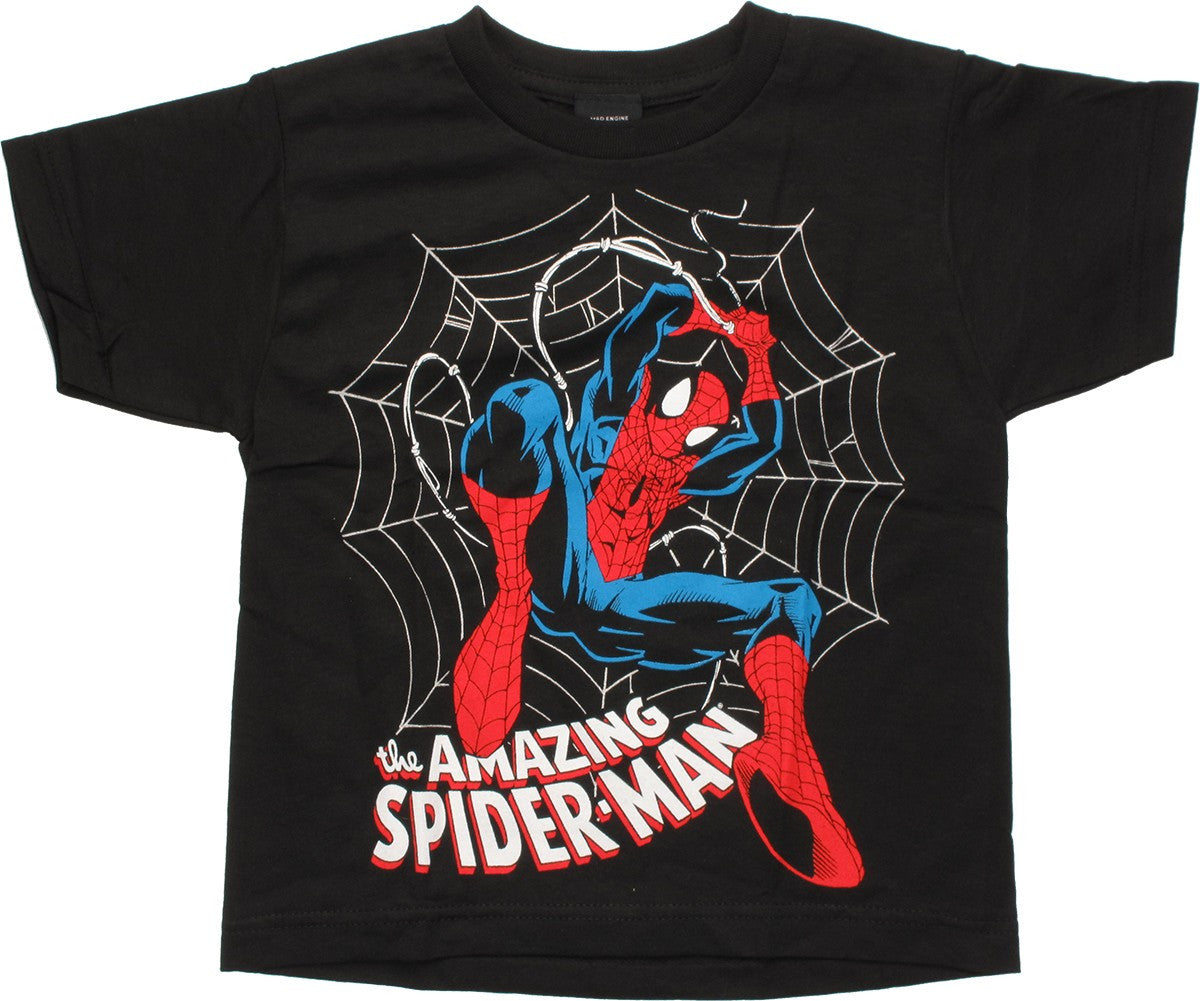 Spiderman Over Foil Web Black Juvenile T Shirt