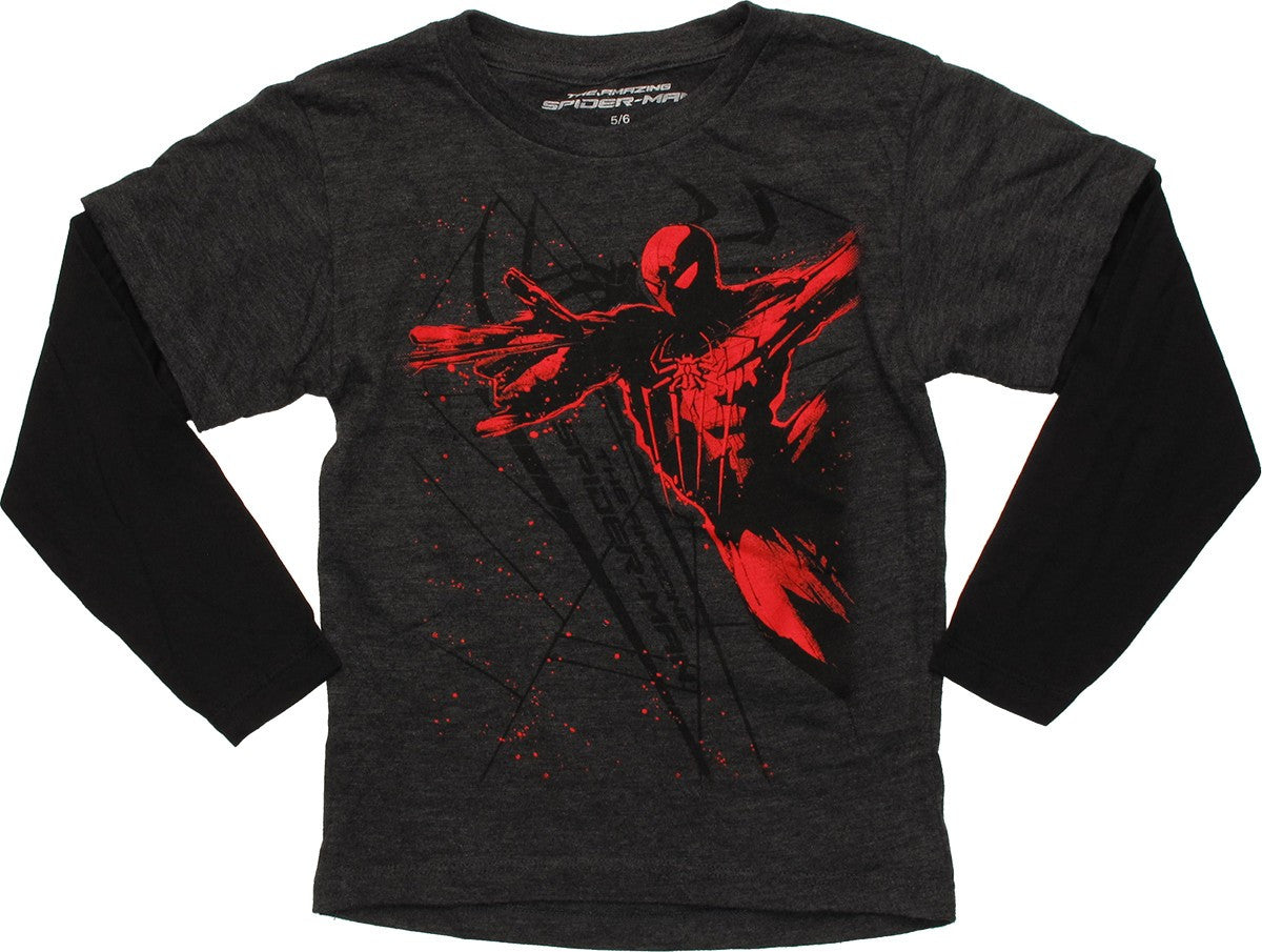 Spiderman Red Splatter Long Sleeve Juvenile T Shirt