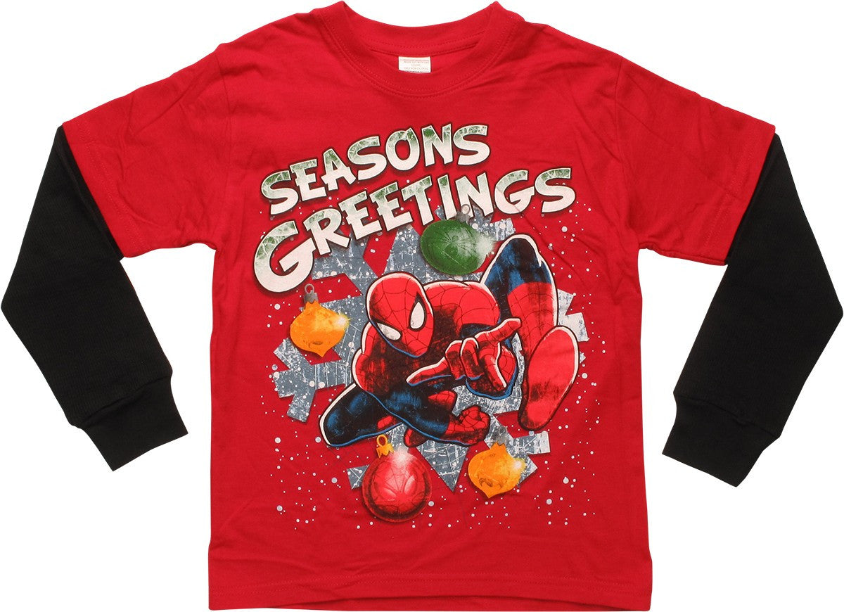 Spiderman Seasons Greetings LS Juvenile T-Shirt