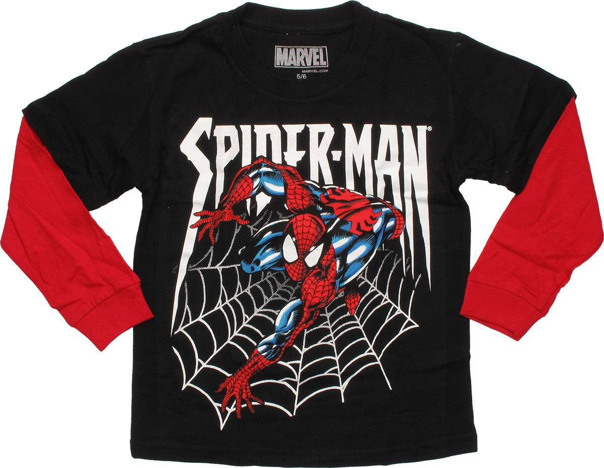 Spiderman Web Cling LS Black Juvenile T-Shirt