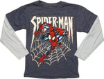 Spiderman Web Cling LS Blue Juvenile T-Shirt