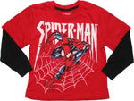 Spiderman Web Cling LS Red Juvenile T-Shirt