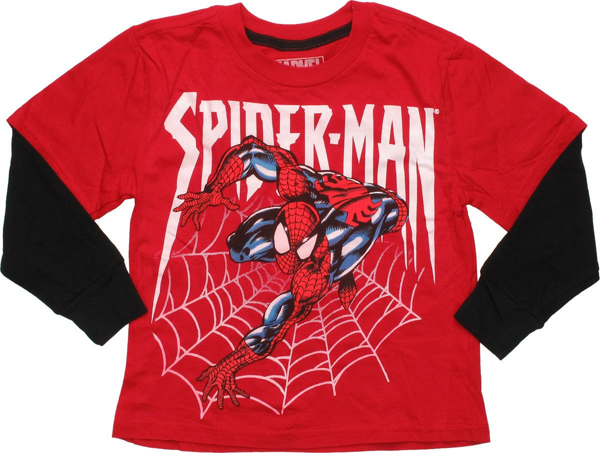 Spiderman Web Cling LS Red Juvenile T-Shirt