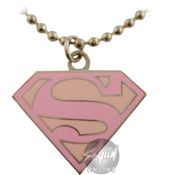 Supergirl Pink Shield Logo Necklace