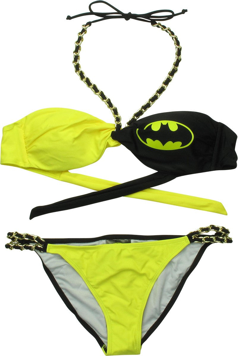 Batman Logo Chain Twist Low Rise Bikini Swimsuit