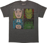 Avengers Hero Faces Squares Distressed T-Shirt