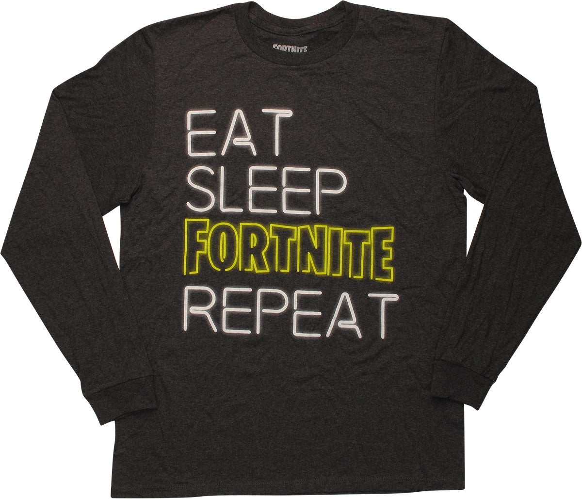 Fortnite Eat Sleep Fortnite Repeat Gray LS T-Shirt