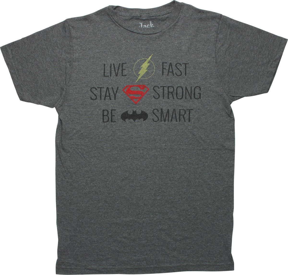 Justice League Fast Strong Heathered Black T-Shirt