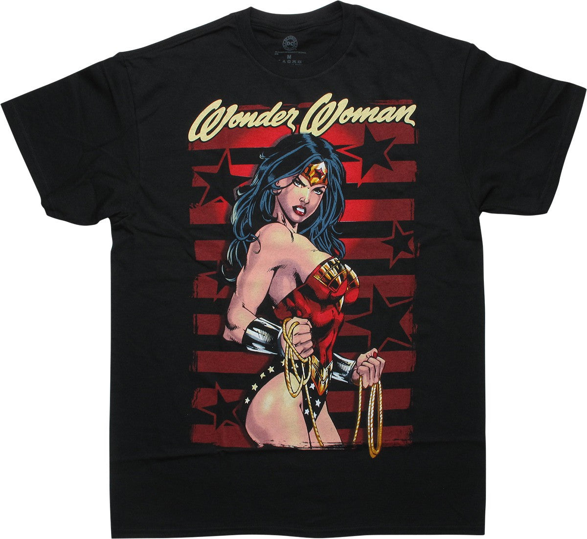 Wonder Woman Pose Stars and Stripes Black T-Shirt