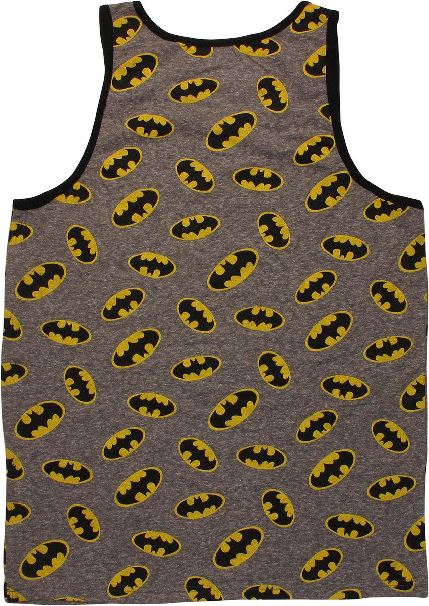 Batman Classic Logo Allover Print Gray Tank Top