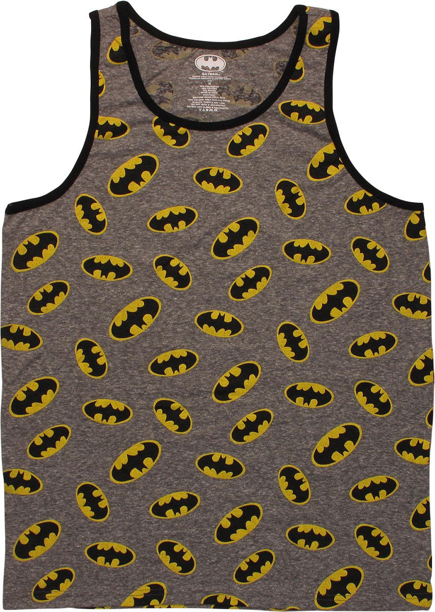Batman Classic Logo Allover Print Gray Tank Top