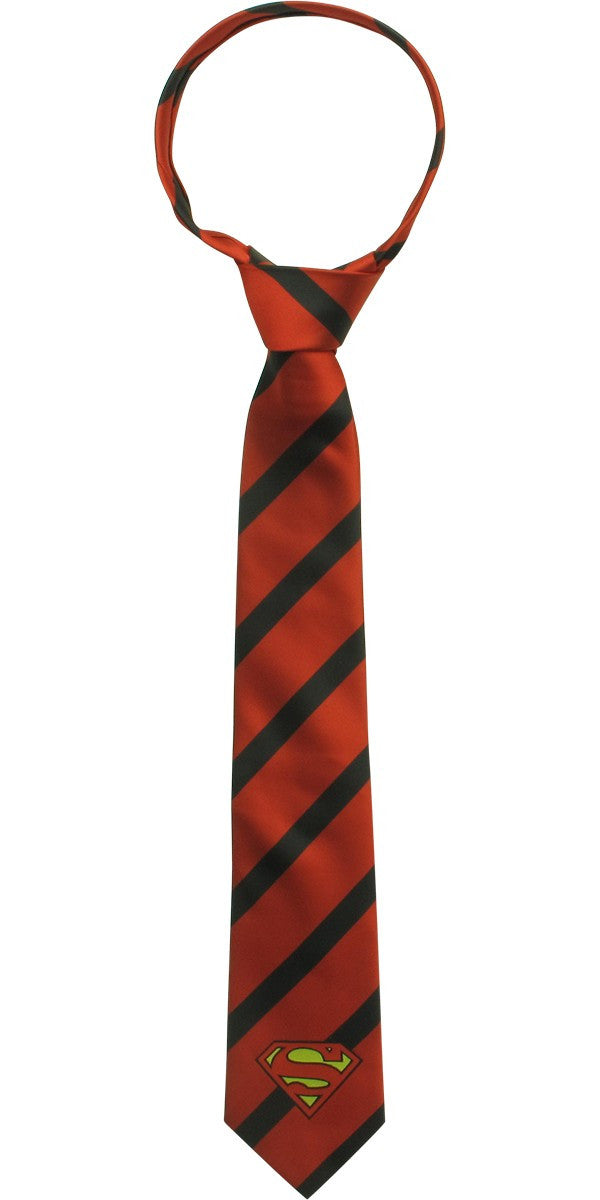Superman Logo Clark Kent Red Black Striped Tie