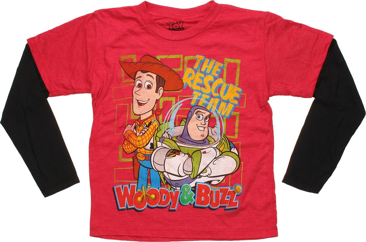 Toy Story Red Rescue Team Black Long Sleeve Juvenile T Shirt