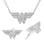Wonder Woman Embossed Necklace Earrings Jewelry Set