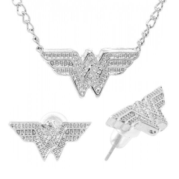 Wonder Woman Embossed Necklace Earrings Jewelry Set