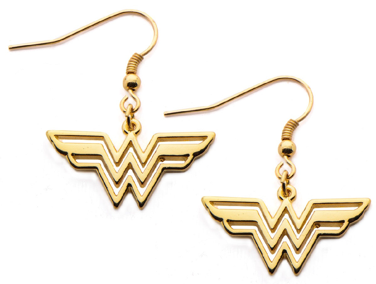 Wonder Woman Logo Gold Dangle Earrings