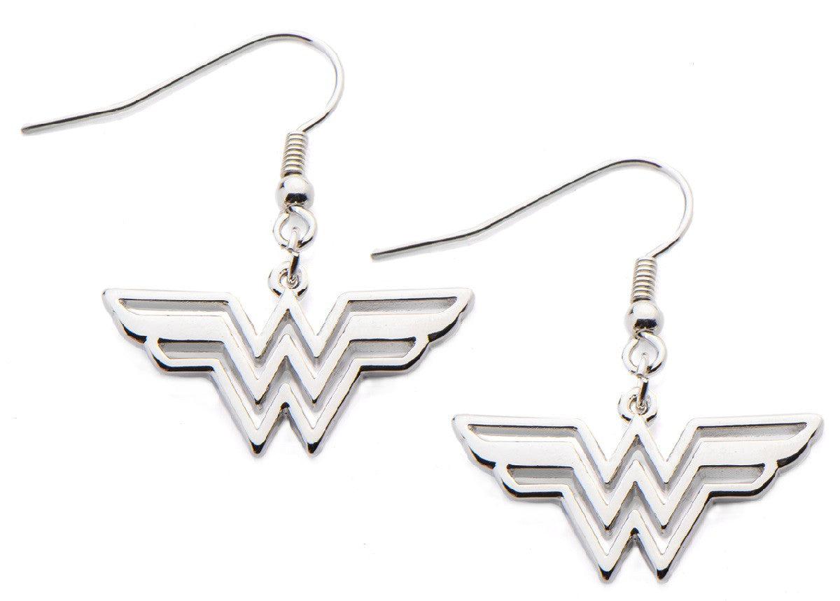 Wonder Woman Logo Silver Dangle Earrings