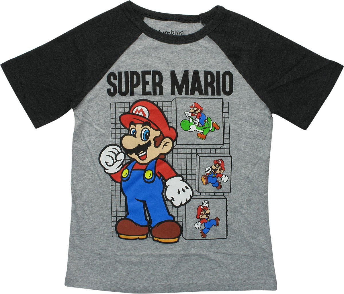 Mario Ride Run Jump Grid Youth T-Shirt
