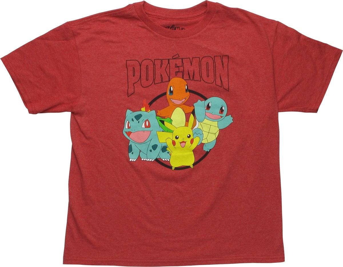Pokemon Pikachu Classic Starters Red Youth T-Shirt