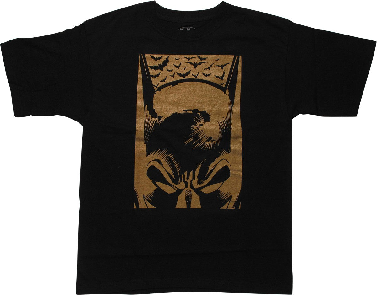 Batman Golden Cowl Bats Black Youth T-Shirt