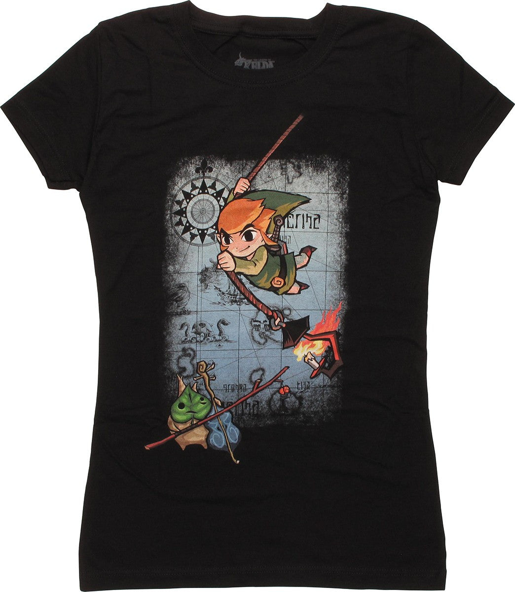 Zelda Windwaker Link Map Swing Juniors T-Shirt